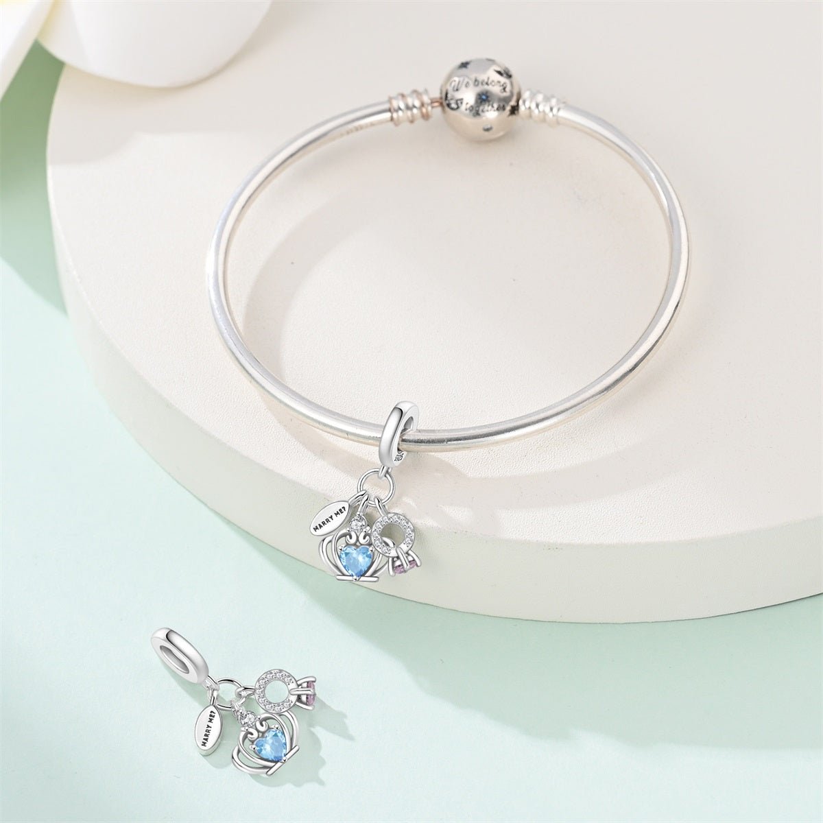 Pangama Jewelry Marry Me Crown & Ring Proposal Dangle Charm