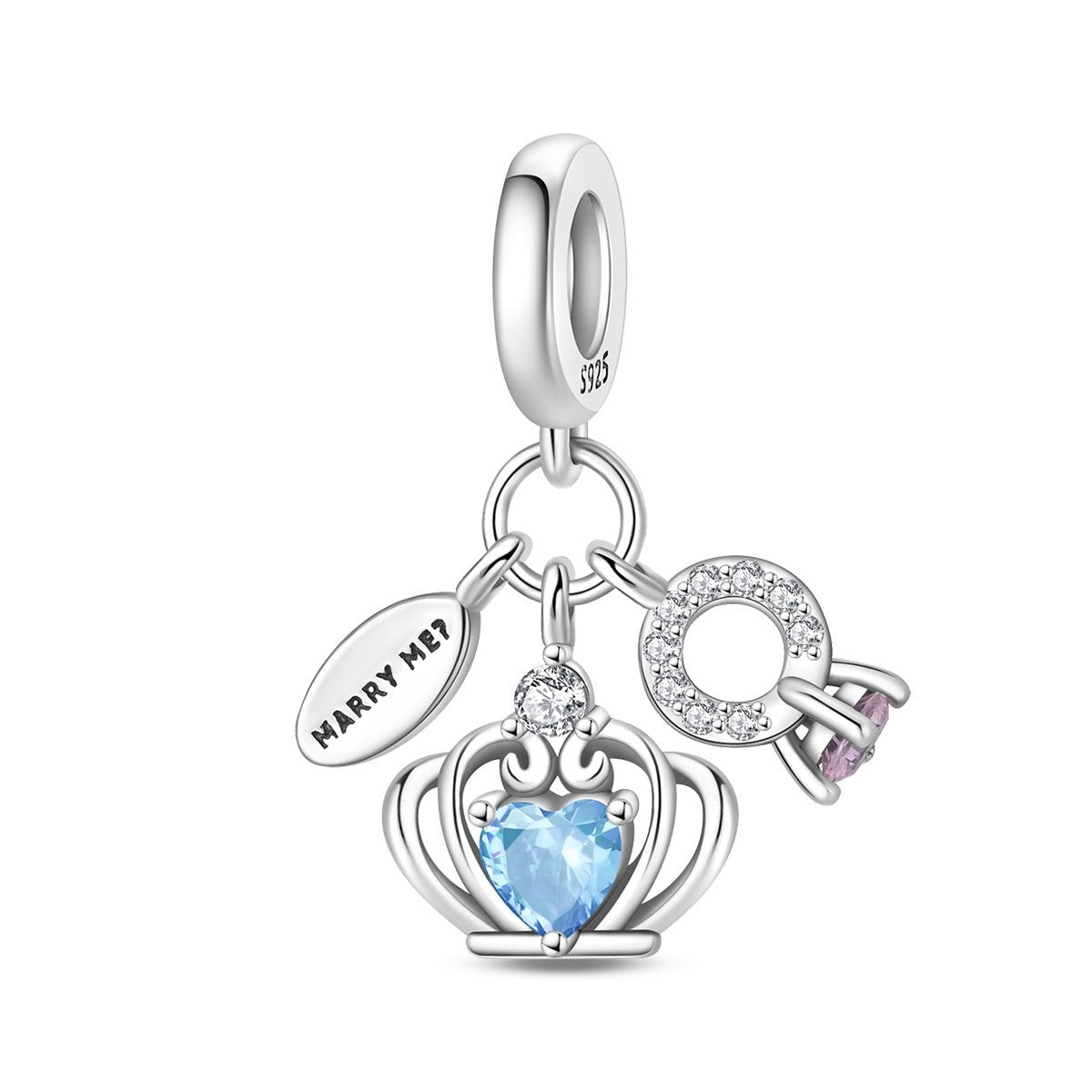 Pangama Jewelry Marry Me Crown & Ring Proposal Dangle Charm
