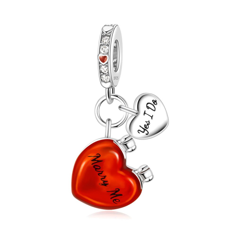 Pangama Jewelry "Marry Me" & "Yes I Do" Double Heart Proposal Dangle Charm