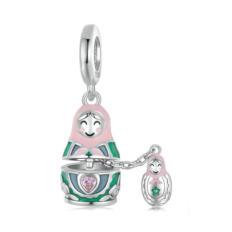 Pangama Jewelry Matryoshka Doll with Opening Design & Crystal Heart Dangle Charm