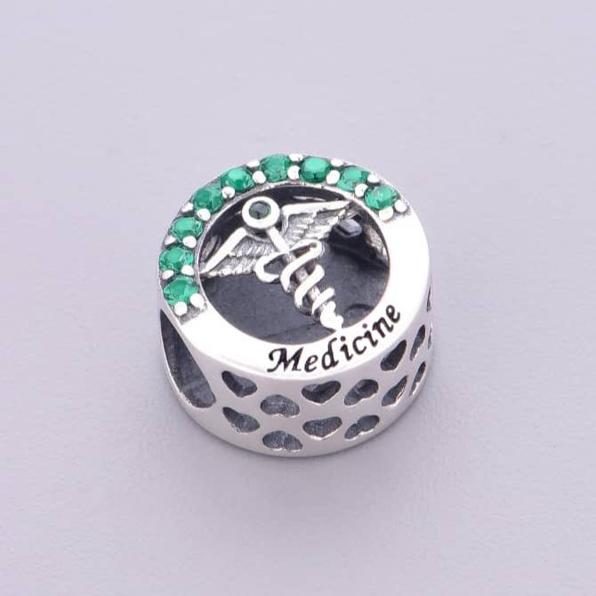 Pangama Jewelry Medicine Symbol with Green Crystal Charm