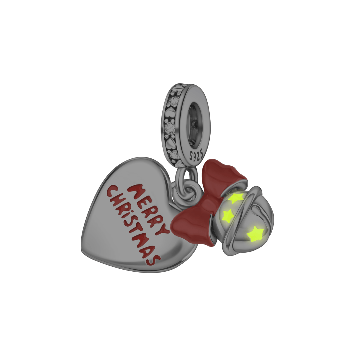 Pangama Jewelry Merry Christmas Heart Charm with Festive Bell