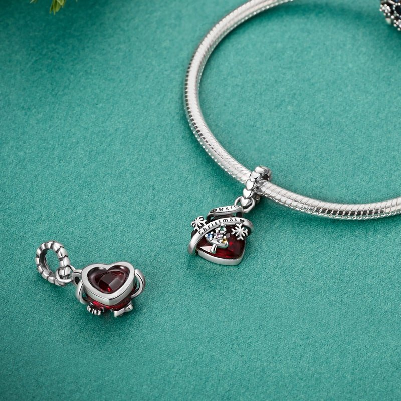 Pangama Jewelry Merry Christmas Tree & Red Heart Dangle Charm