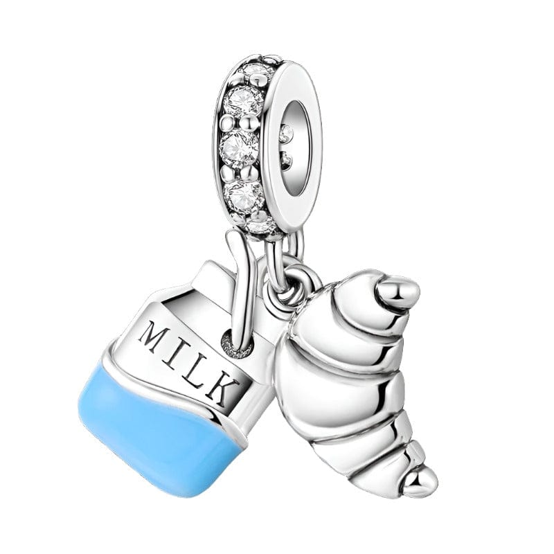 Pangama Jewelry Milk Carton and Croissant Breakfast Dangle Charm