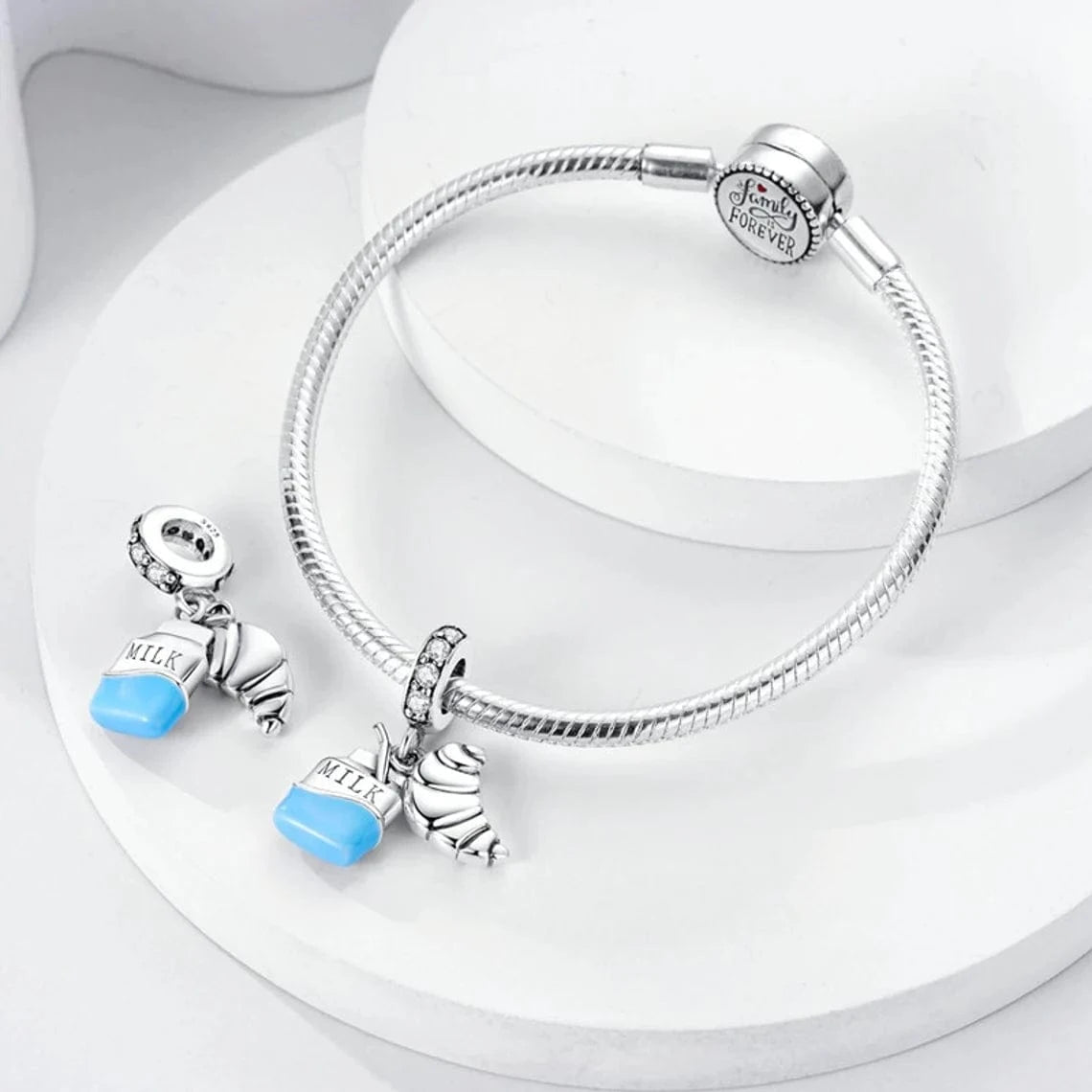 Pangama Jewelry Milk Carton and Croissant Breakfast Dangle Charm