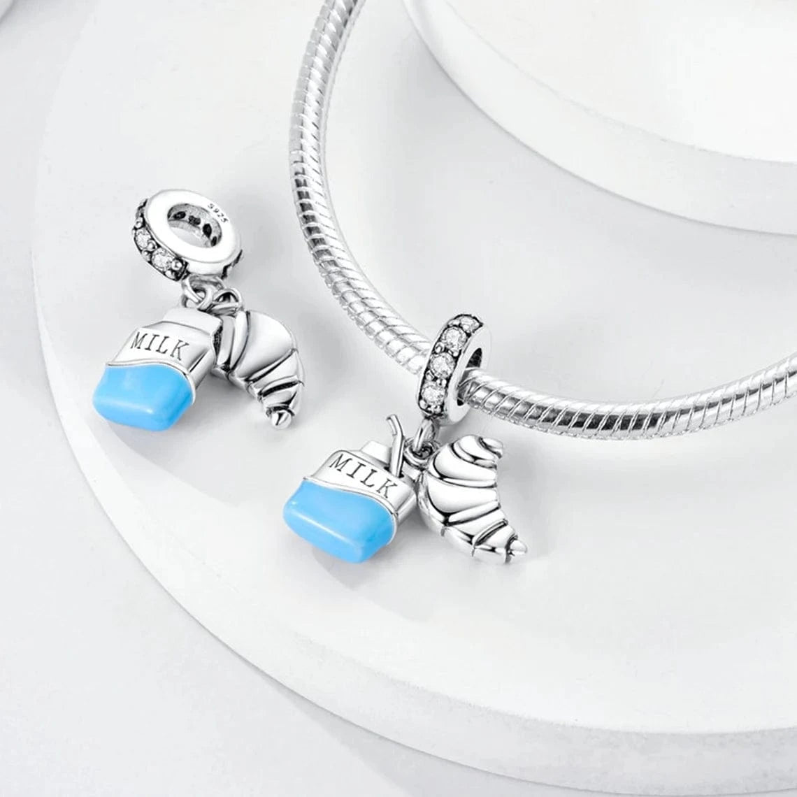 Pangama Jewelry Milk Carton and Croissant Breakfast Dangle Charm