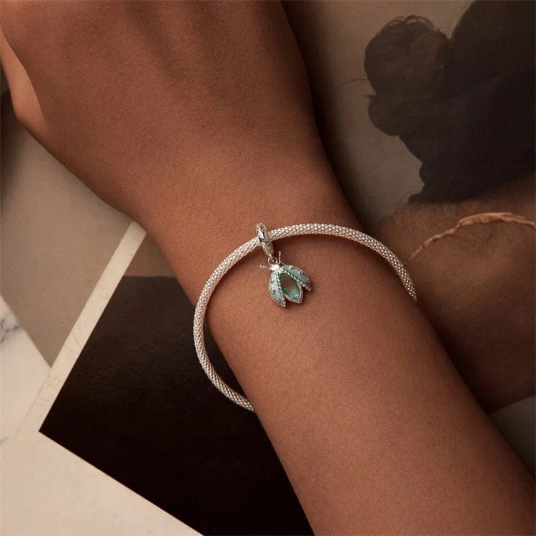 Pangama Jewelry Mint Green Crystal Ladybug Dangle Charm