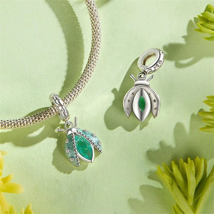 Pangama Jewelry Mint Green Crystal Ladybug Dangle Charm