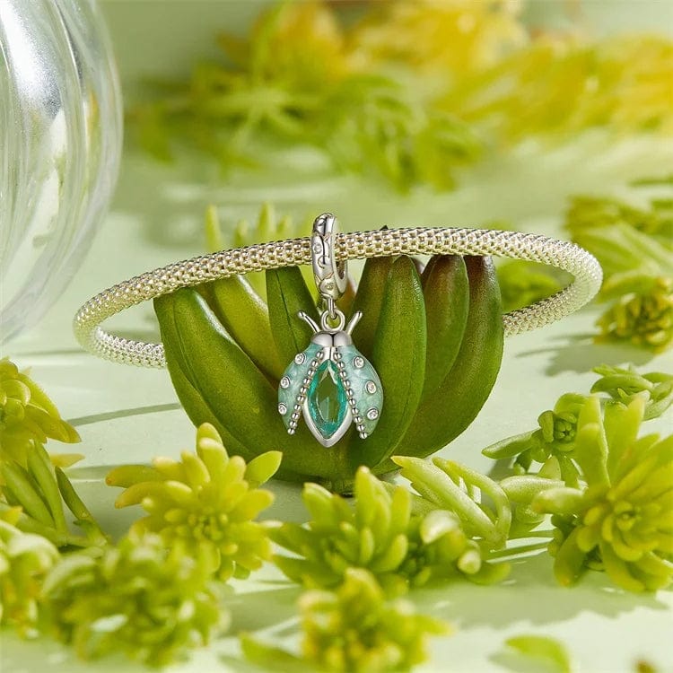 Pangama Jewelry Mint Green Crystal Ladybug Dangle Charm