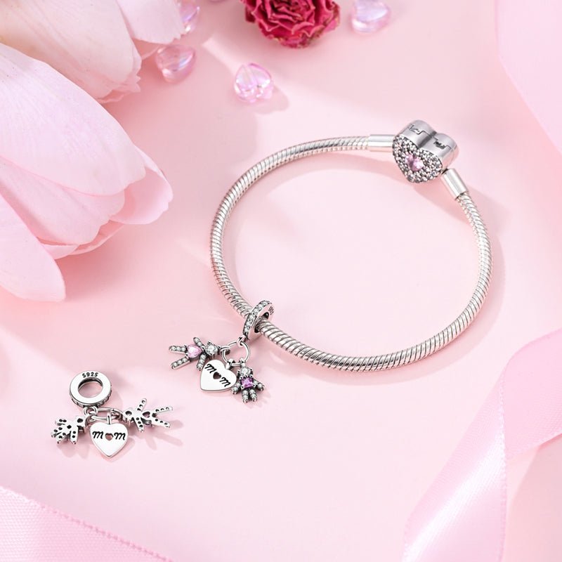 Pangama Jewelry Mom & Children Heart Dangle Charm