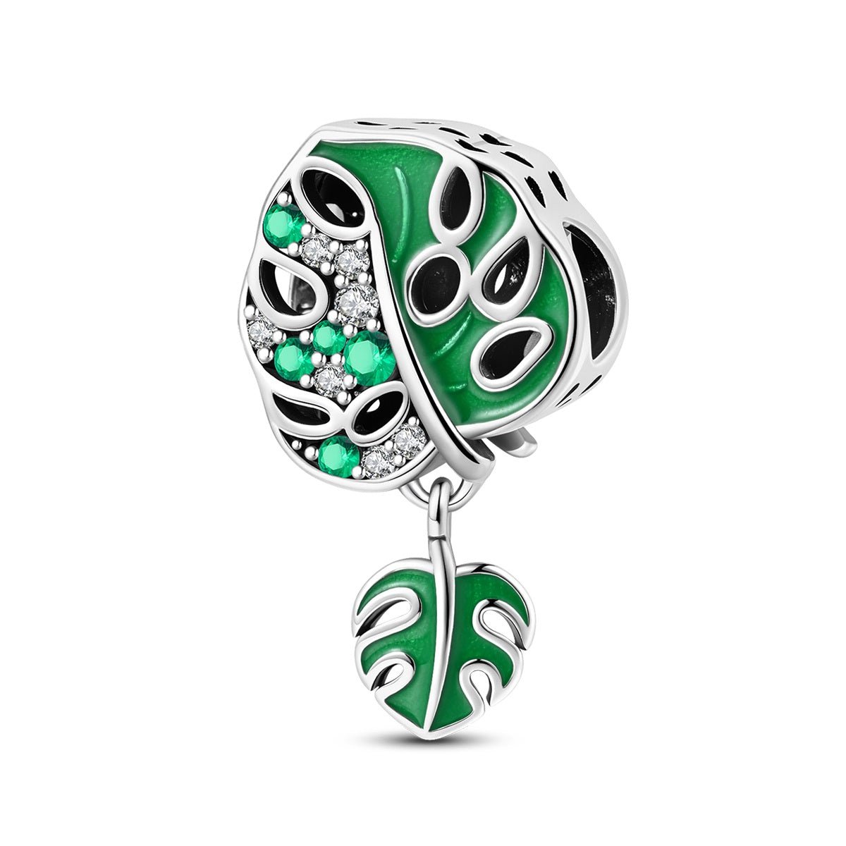 Pangama Jewelry Monstera Leaf & Green Crystal Dangle Charm