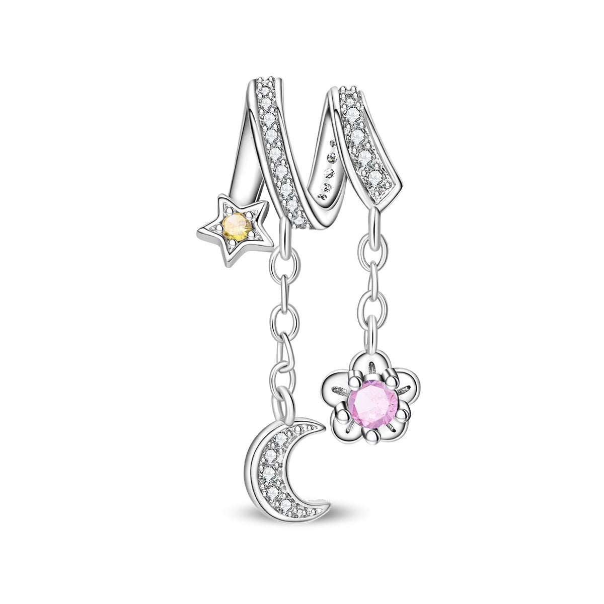 Pangama Jewelry Moon, Star & Flower Dangle Charm