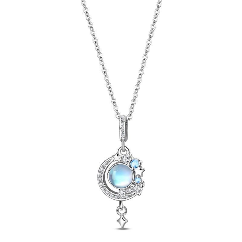 Pangama Jewelry Moon & Star Necklace with Blue Stone