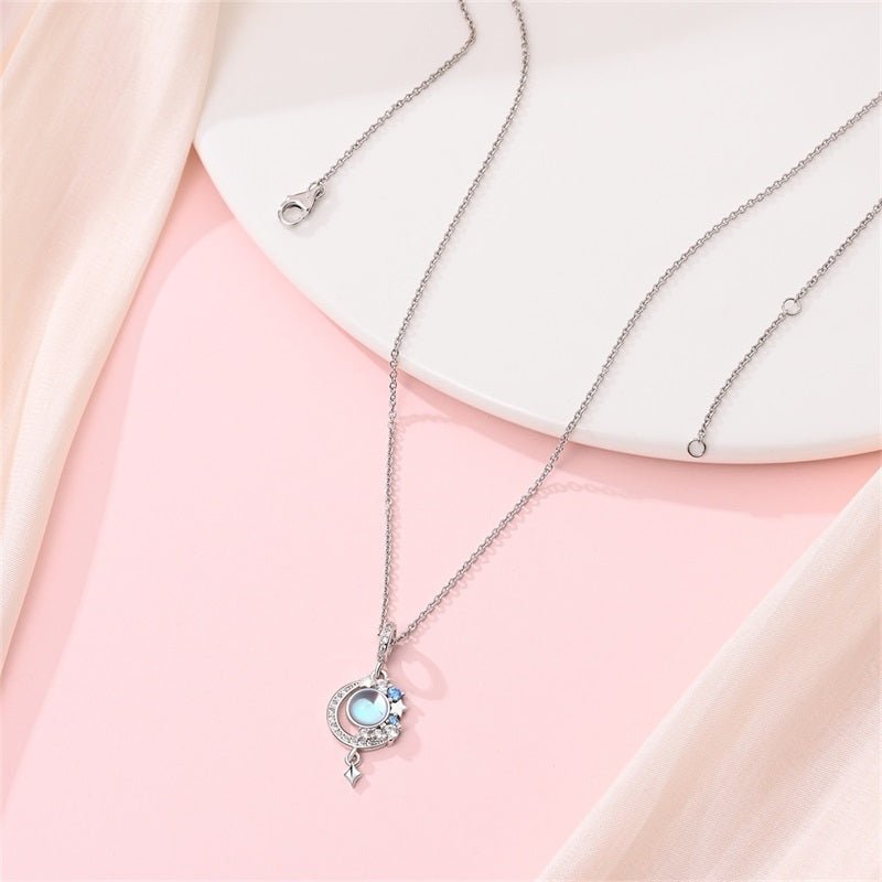 Pangama Jewelry Moon & Star Necklace with Blue Stone
