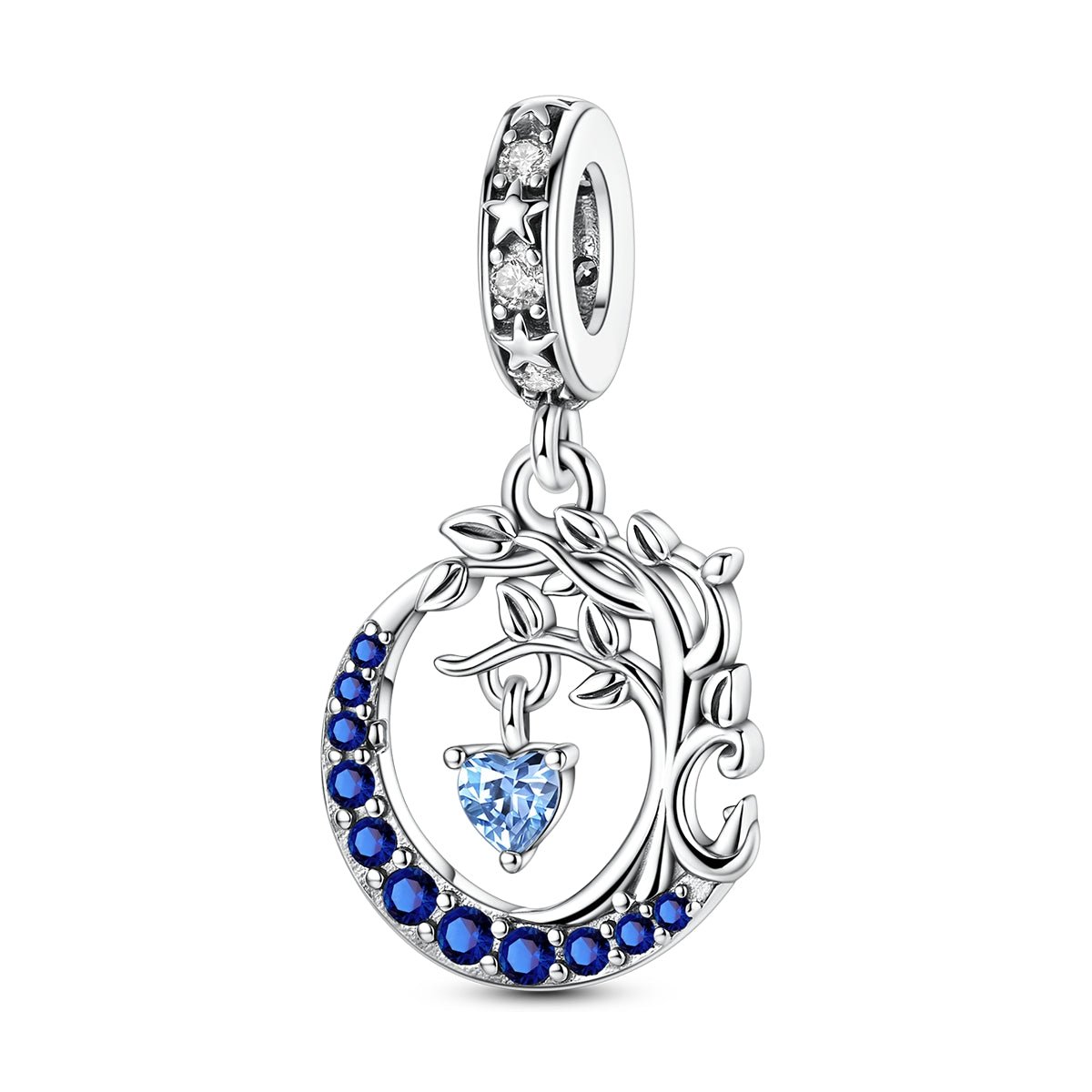 Pangama Jewelry Moon & Tree of Life with Blue Heart Dangle Charm