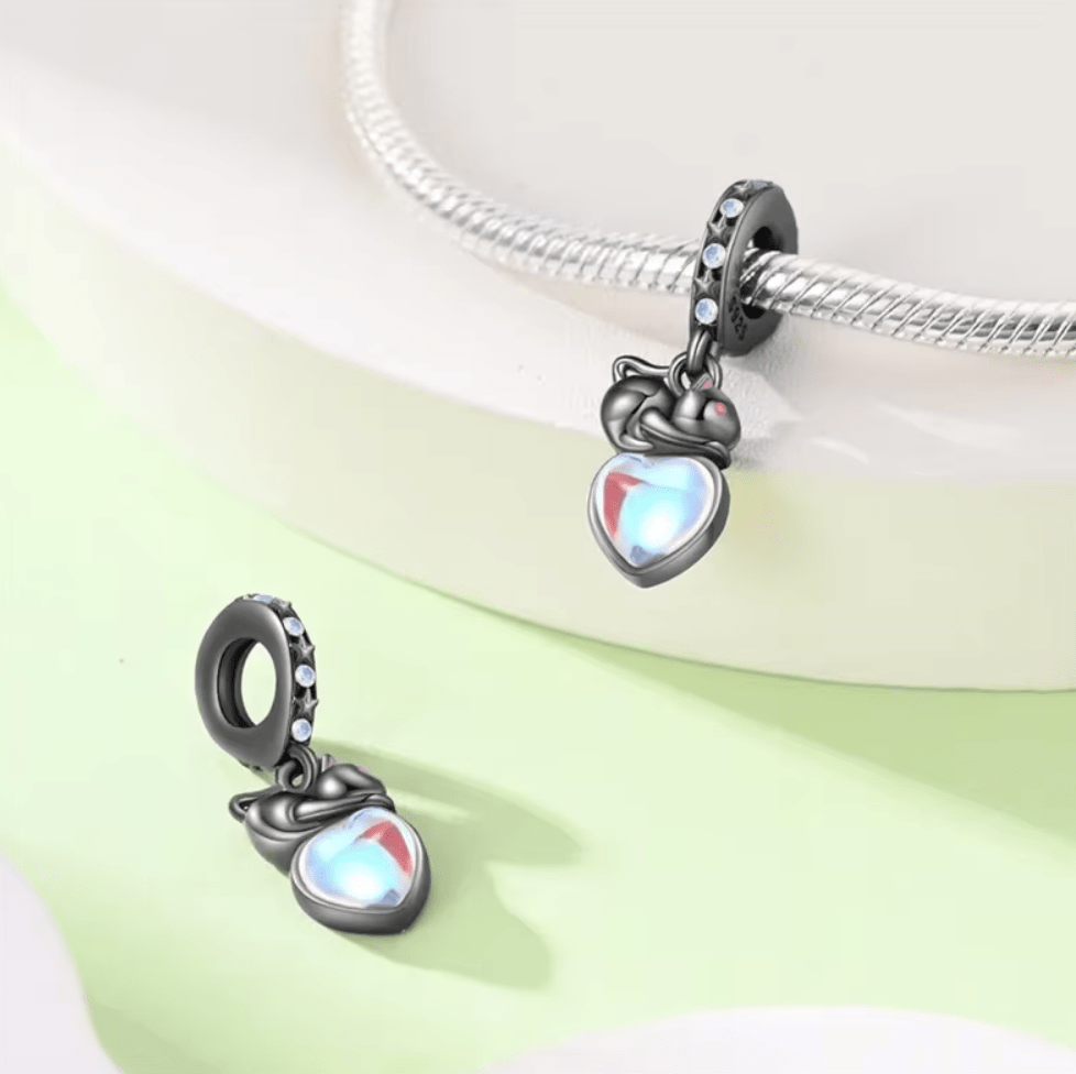 Pangama Jewelry Moonlit Cat with Glowing Heart Charm