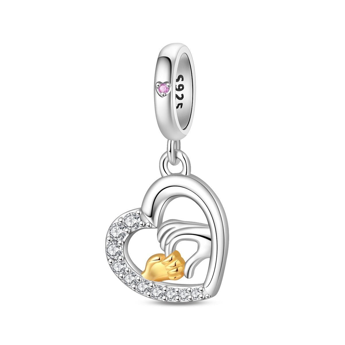 Pangama Jewelry Mother & Child Holding Hands Heart Dangle Charm