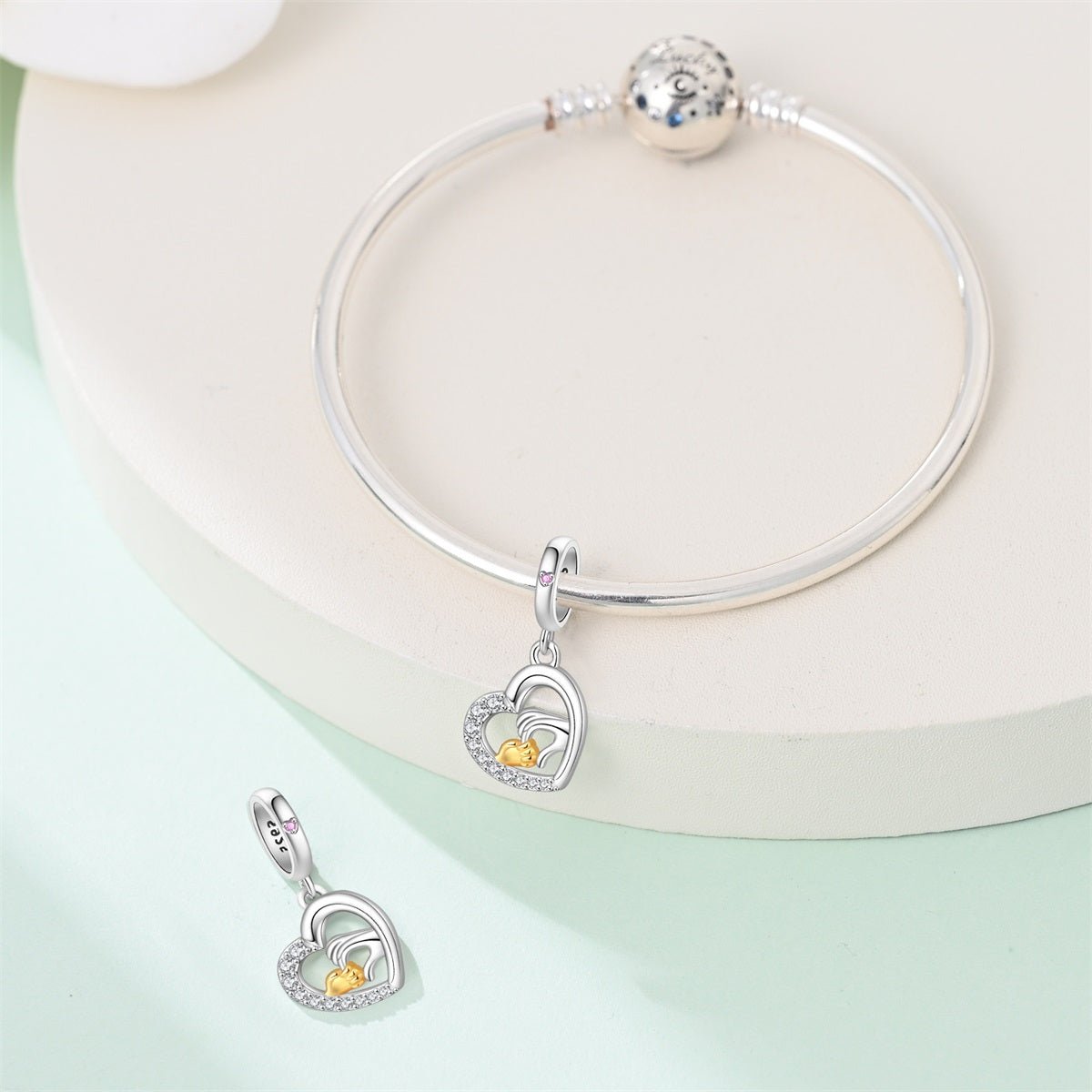 Pangama Jewelry Mother & Child Holding Hands Heart Dangle Charm