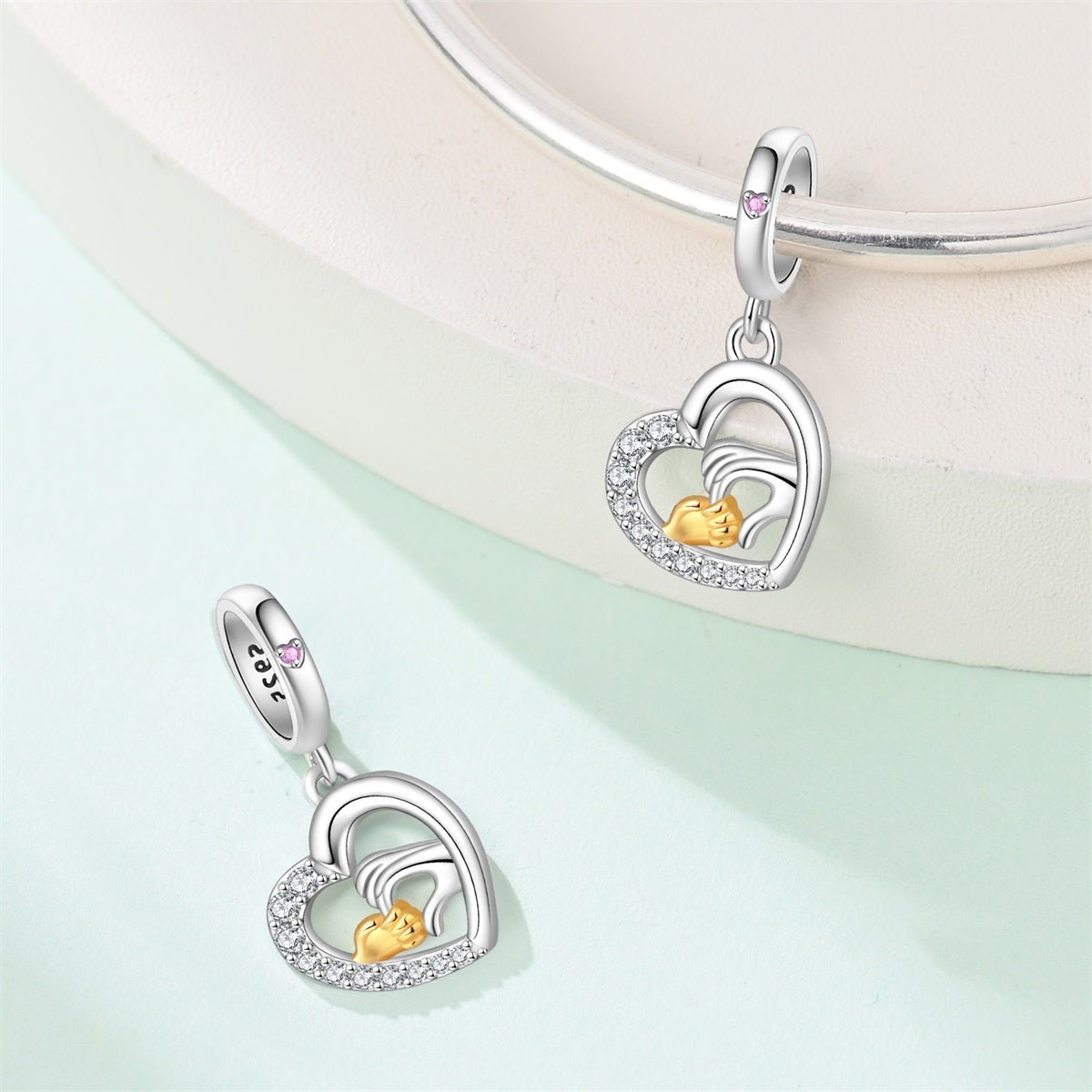 Pangama Jewelry Mother & Child Holding Hands Heart Dangle Charm