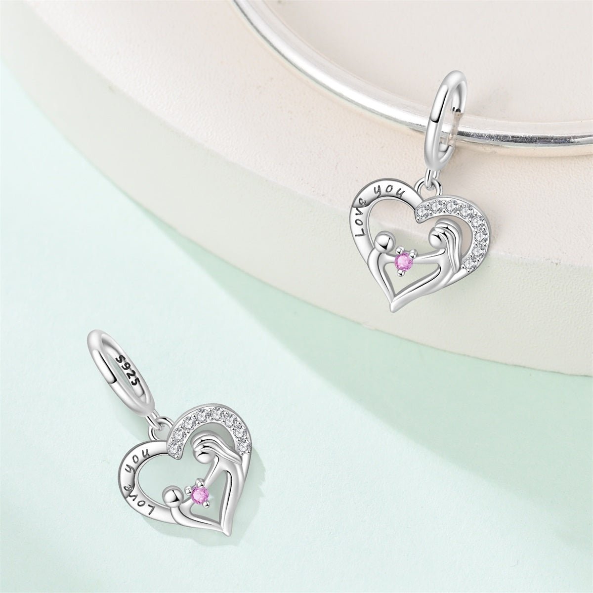 Pangama Jewelry Mother & Child "Love You" Heart Dangle Charm