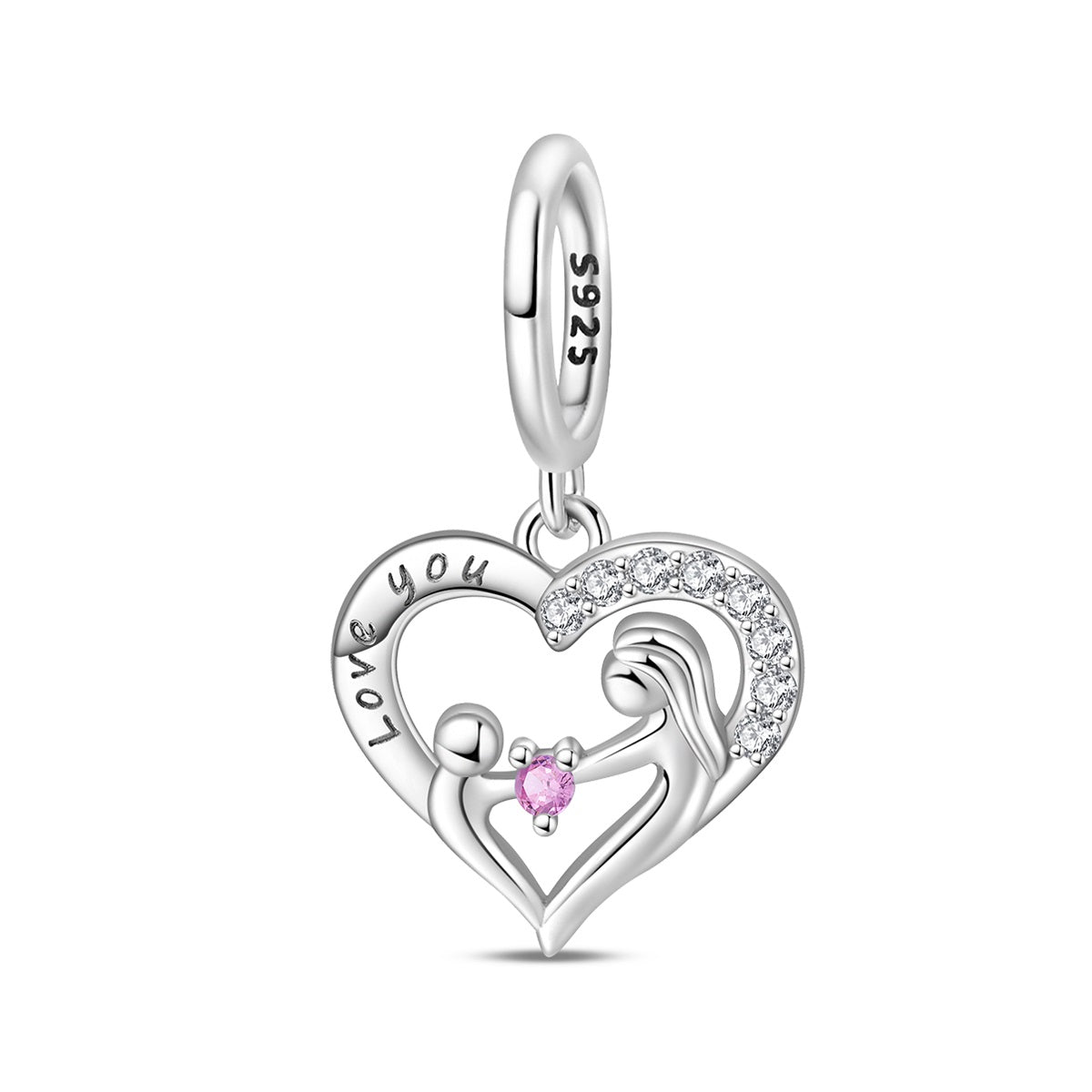 Pangama Jewelry Mother & Child "Love You" Heart Dangle Charm
