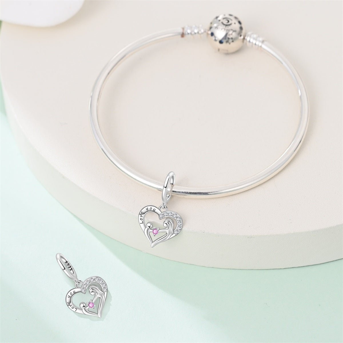 Pangama Jewelry Mother & Child "Love You" Heart Dangle Charm