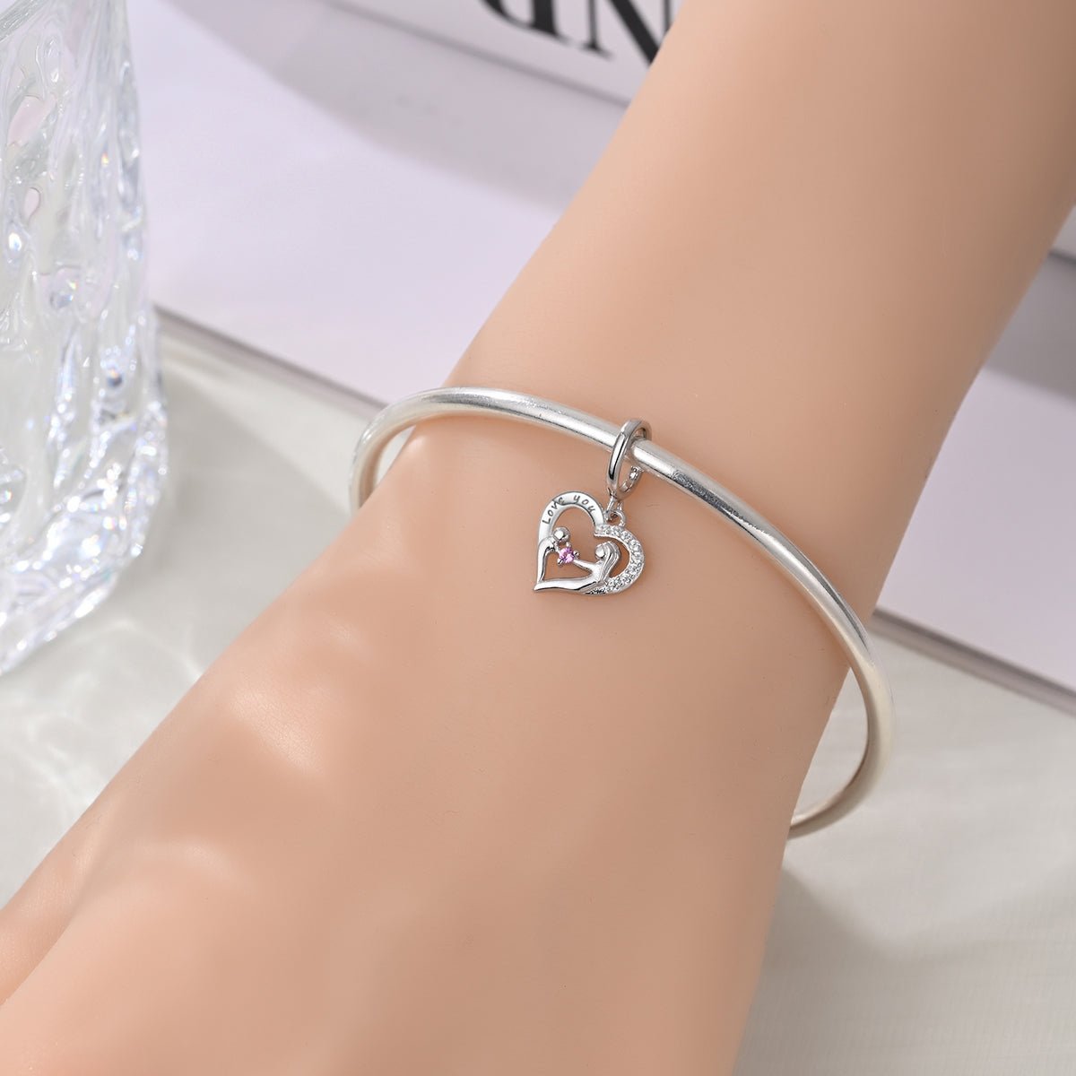 Pangama Jewelry Mother & Child "Love You" Heart Dangle Charm