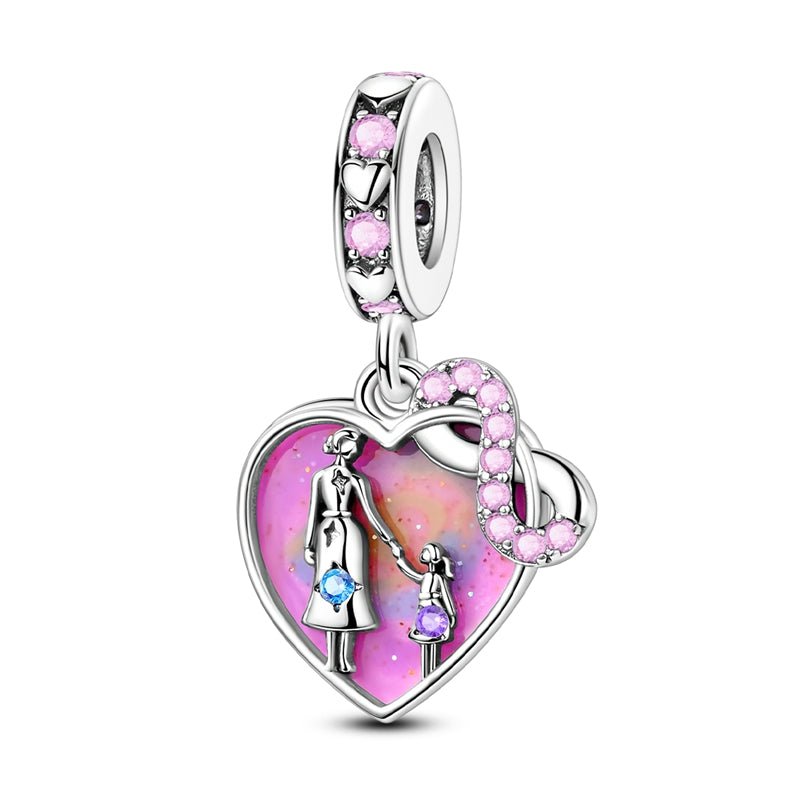 New 100% PANDORA 925 Silver Daughter Mother Double Heart Split Charm 799187C01 E - Foto 9