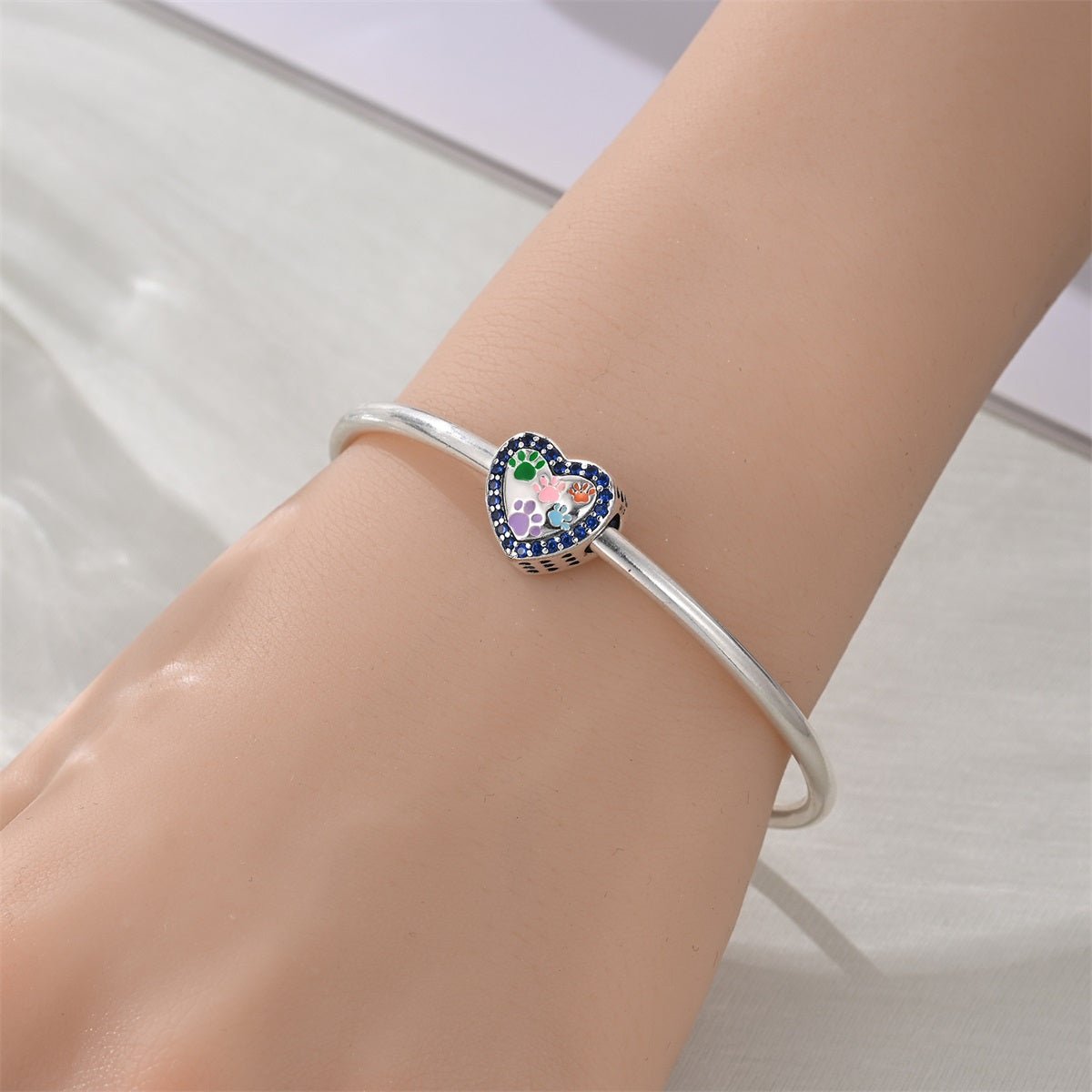 Pangama Jewelry Multicolor Paw Prints Heart Charm