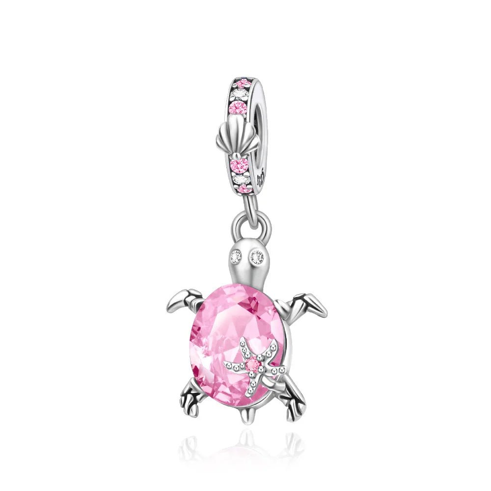 Pangama Jewelry Murano Glass Pink Sea Turtle Dangle Charm