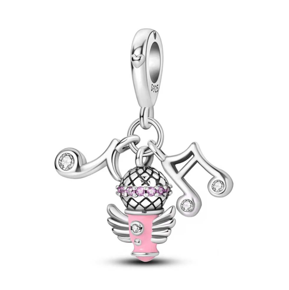 Pangama Jewelry Musical Notes & Pink Microphone Dangle Charm