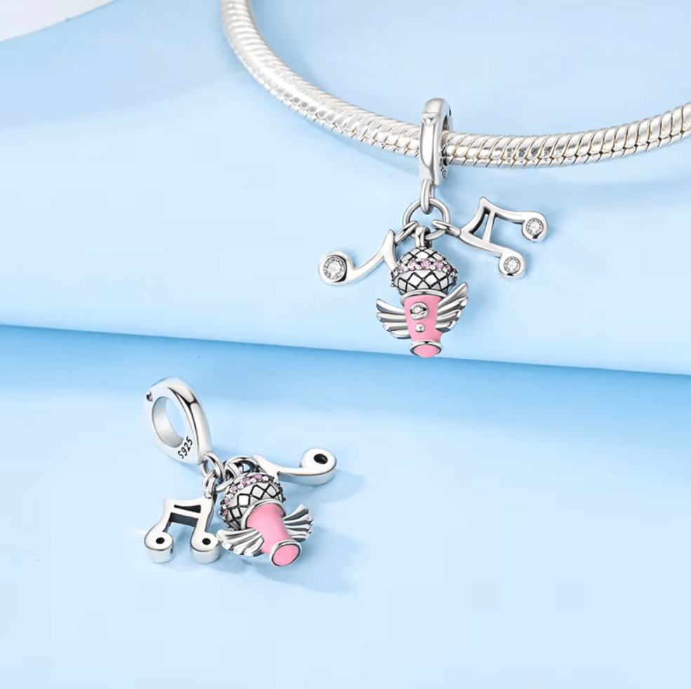 Pangama Jewelry Musical Notes & Pink Microphone Dangle Charm