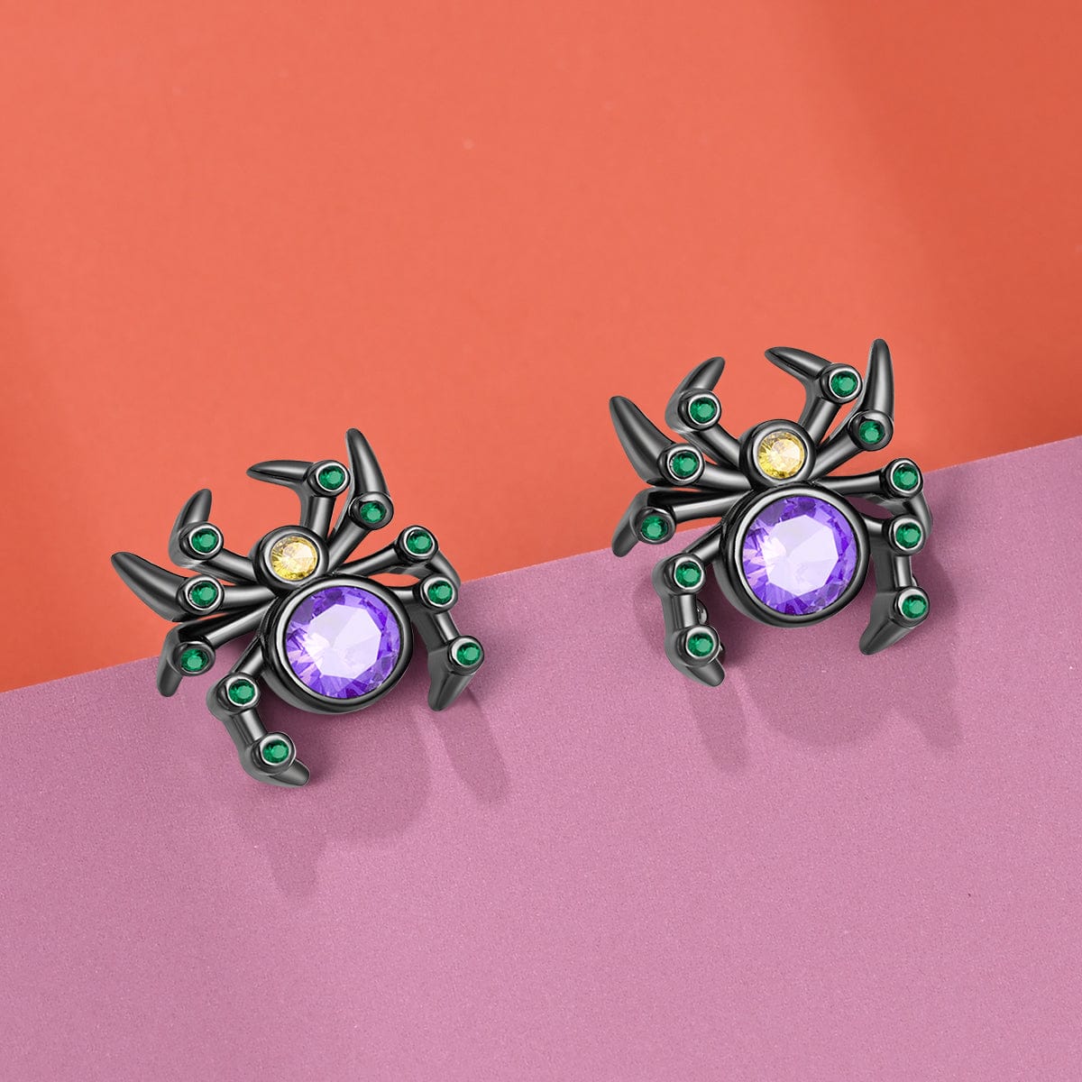 Pangama Jewelry Mystic Spider Earrings with Purple and Green Gemstones