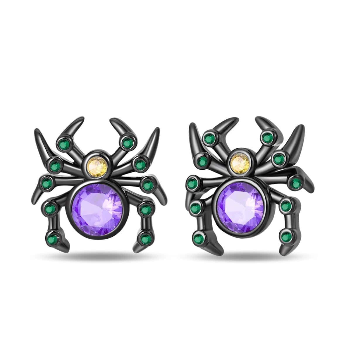 Pangama Jewelry Mystic Spider Earrings with Purple and Green Gemstones