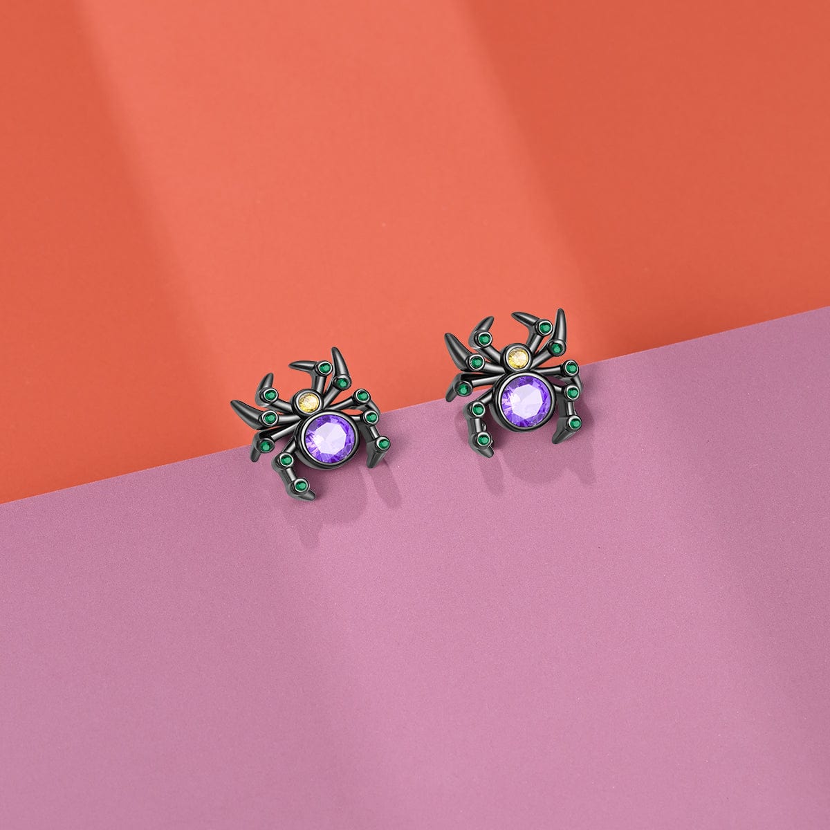 Pangama Jewelry Mystic Spider Earrings with Purple and Green Gemstones