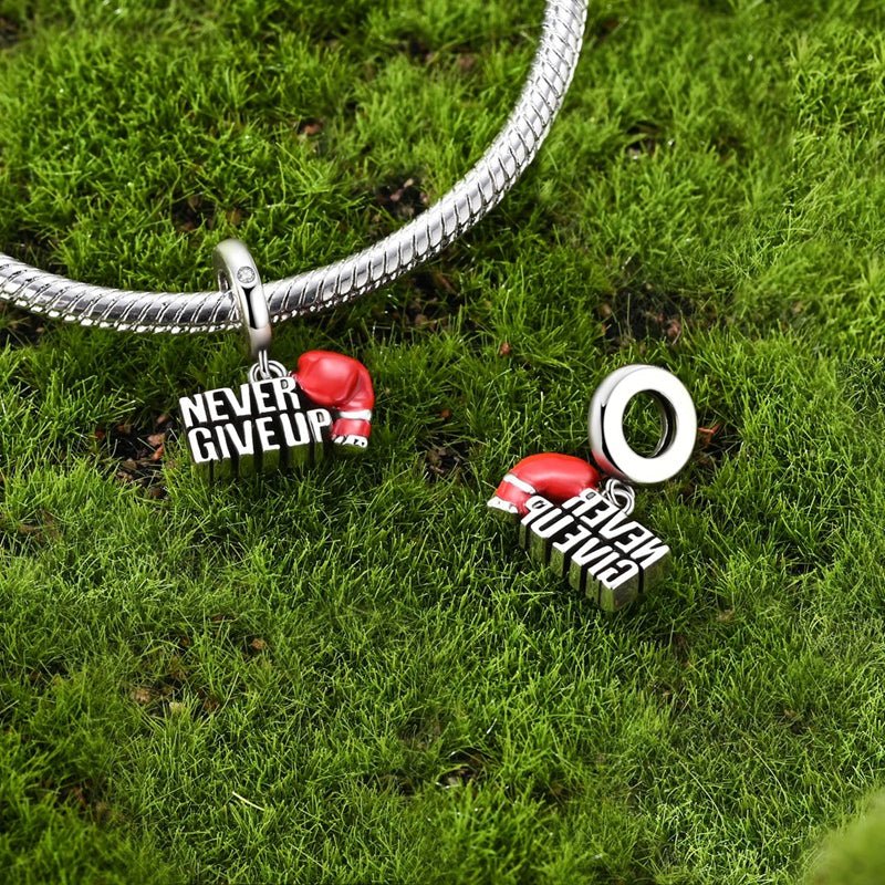 Pangama Jewelry “Never Give Up” Boxing Glove Dangle Charm