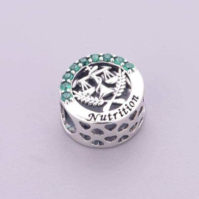 Pangama Jewelry Nutrition Symbol with Green Crystals Charm