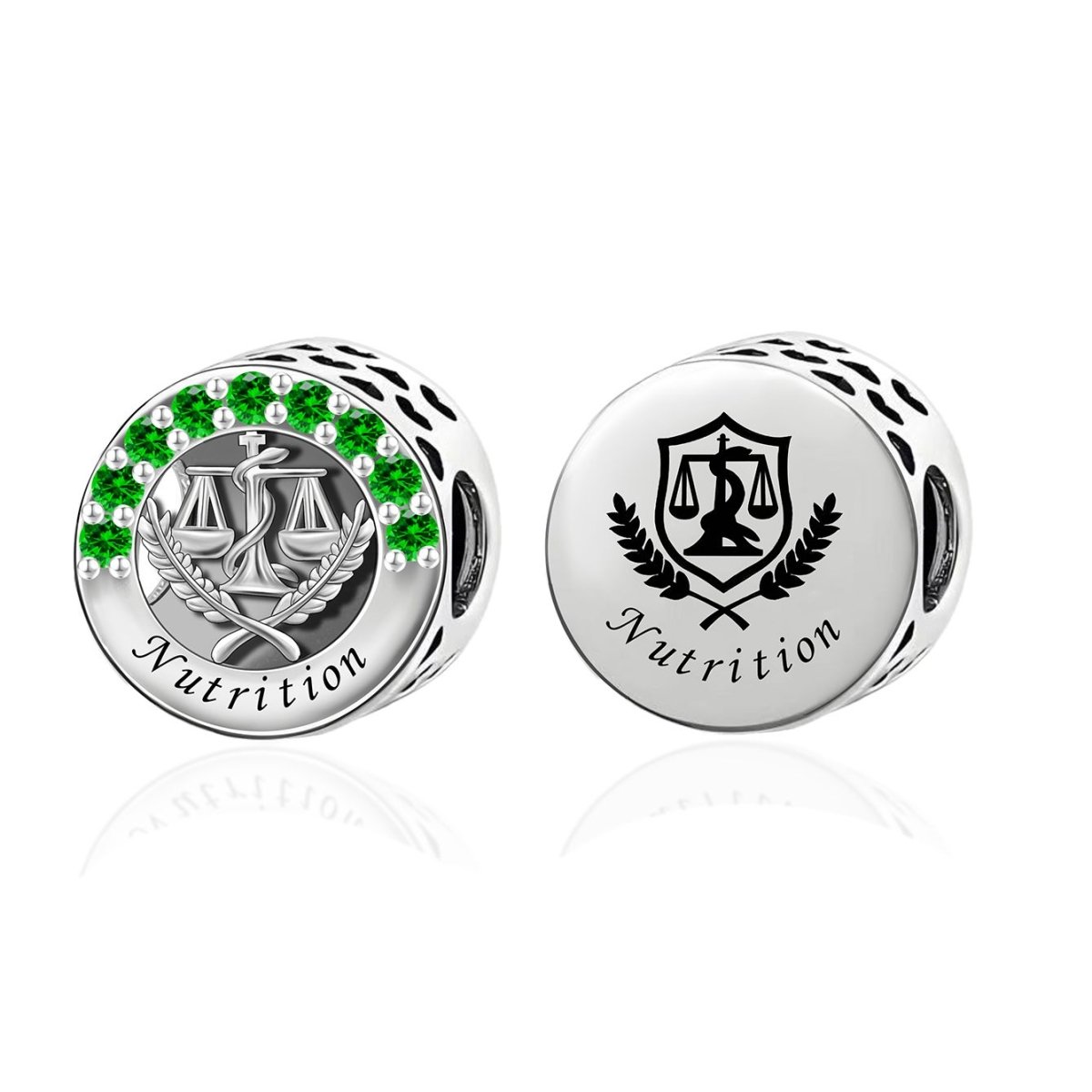 Pangama Jewelry Nutrition Symbol with Green Crystals Charm