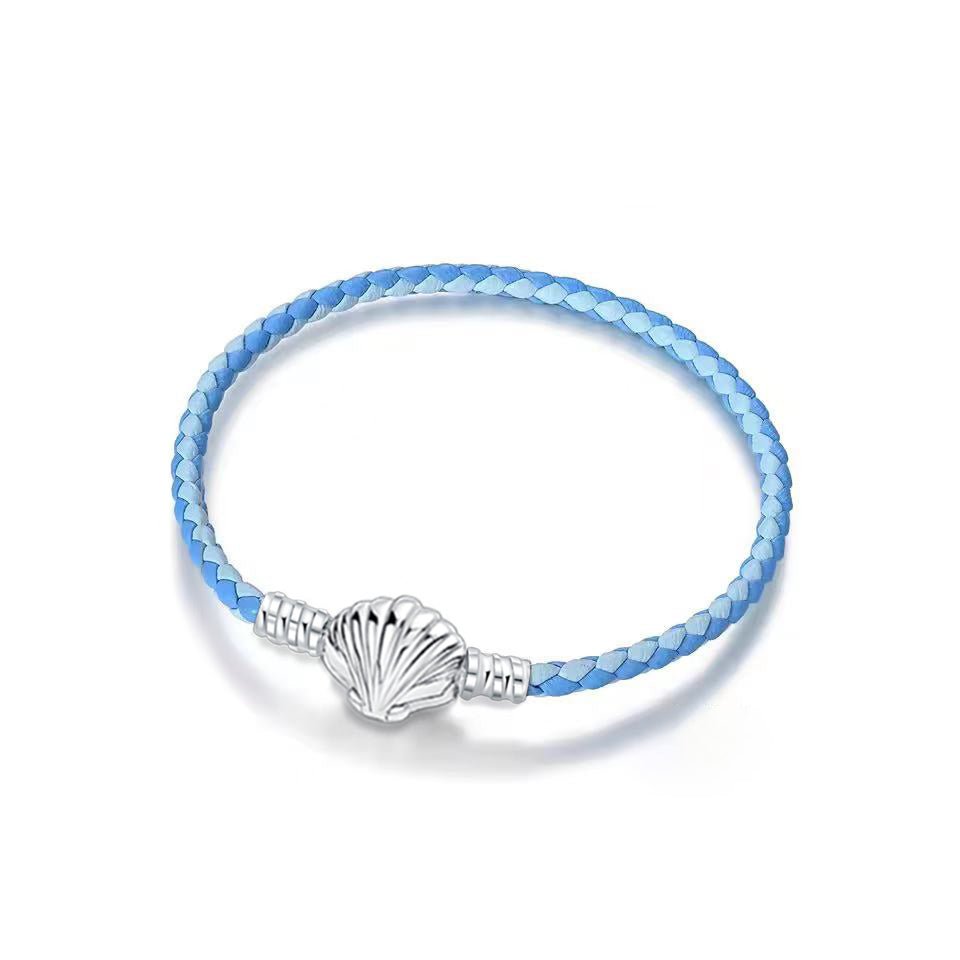 Pangama Jewelry Ocean Blue Braided Leather Bracelet with Seashell Clasp