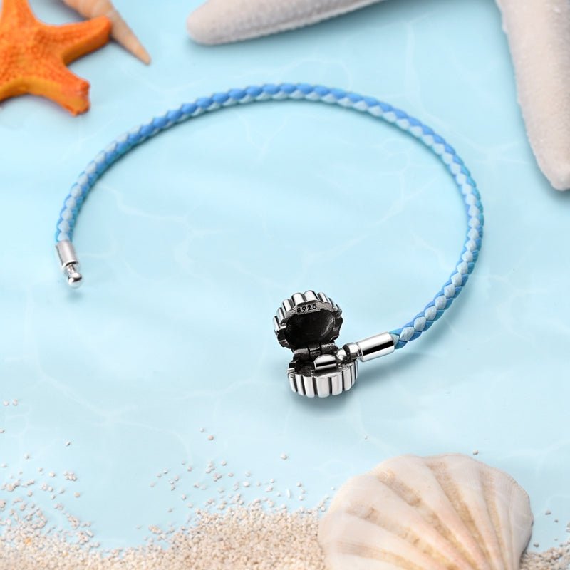 Pangama Jewelry Ocean Blue Braided Leather Bracelet with Seashell Clasp