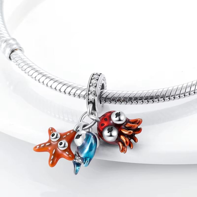 Pangama Jewelry Ocean Octopus Fish and Starfish Triple Dangle Charm