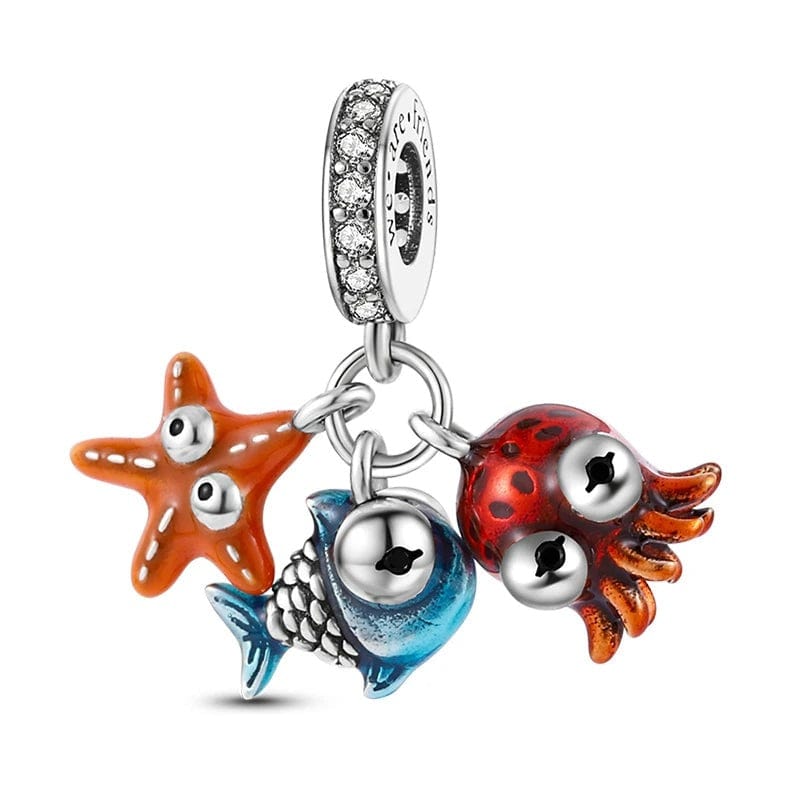 Pangama Jewelry Ocean Octopus Fish and Starfish Triple Dangle Charm