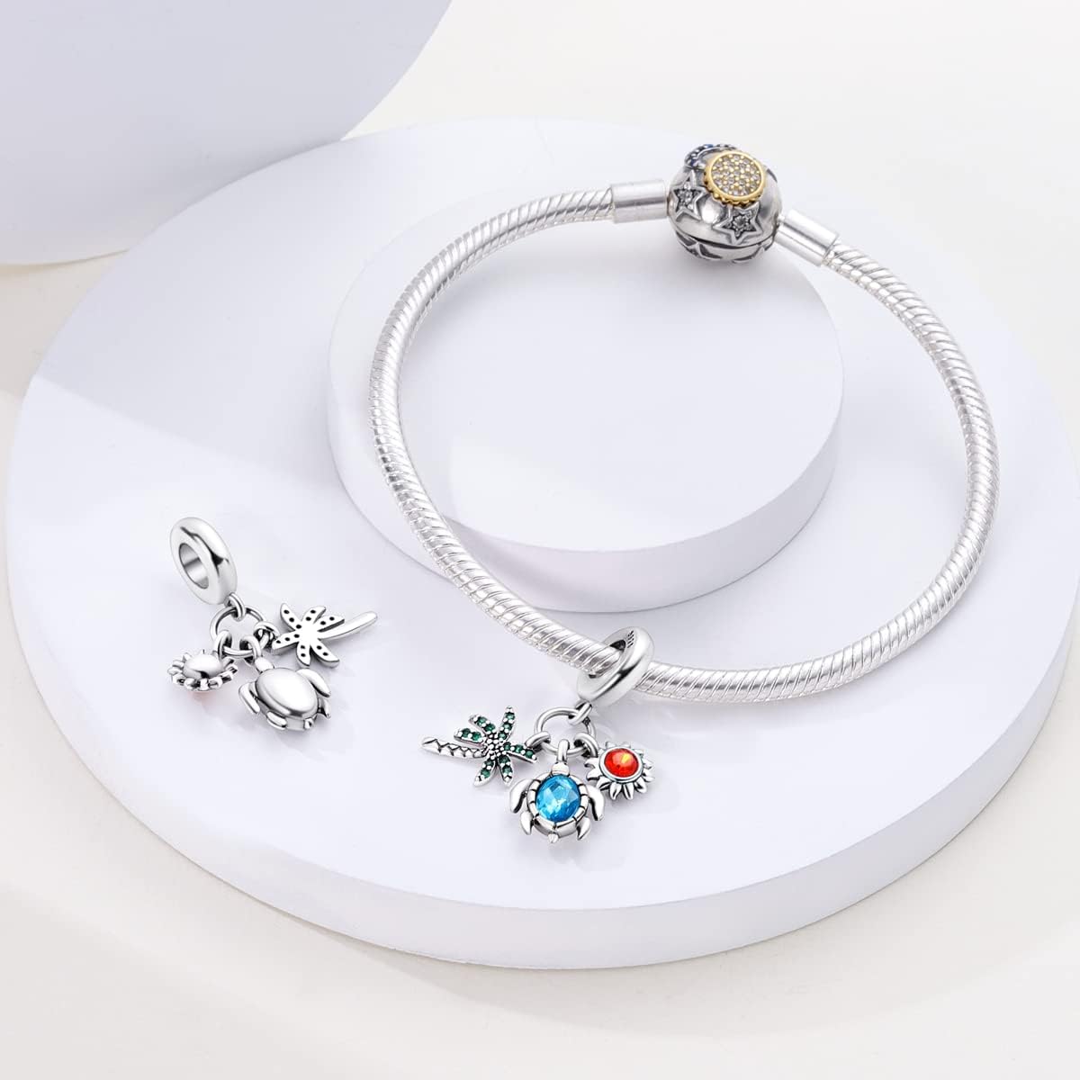 Pangama Jewelry Ocean Palm Turtle and Sun Triple Dangle Charm