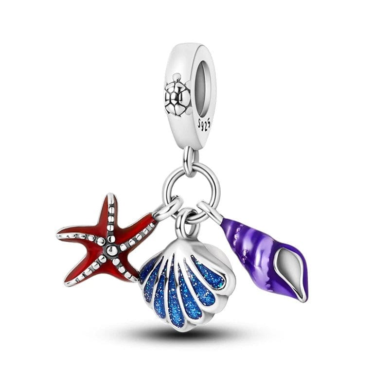 Pangama Jewelry Ocean Seashell Starfish Triple Dangle Charm