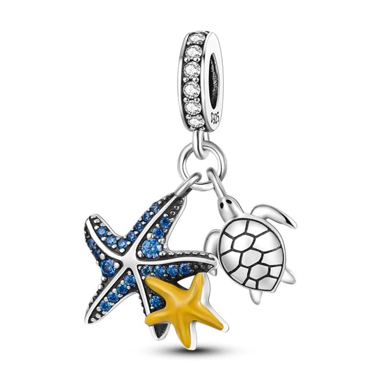 Pangama Jewelry Ocean Starfish and Turtle Triple Dangle Charm