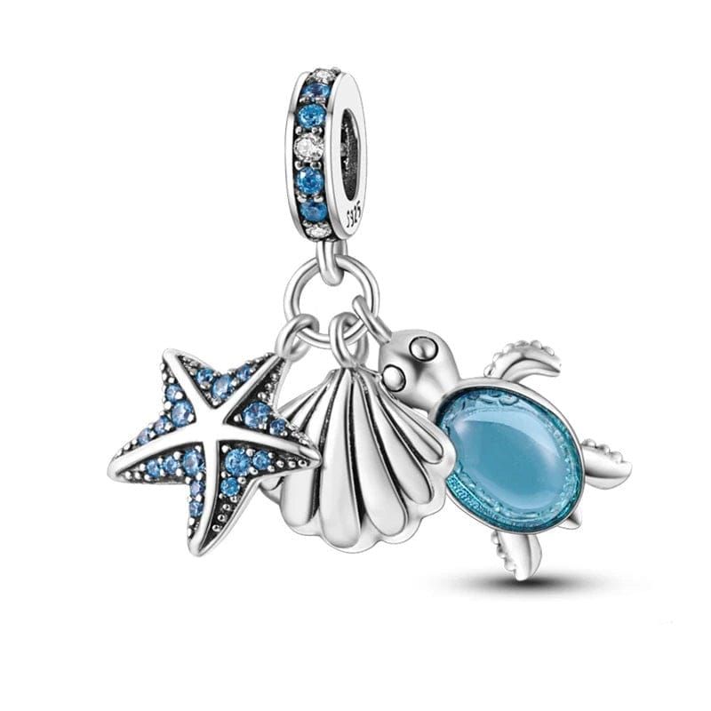 Pangama Jewelry Ocean Starfish Shell and Sea Turtle Triple Dangle Charm