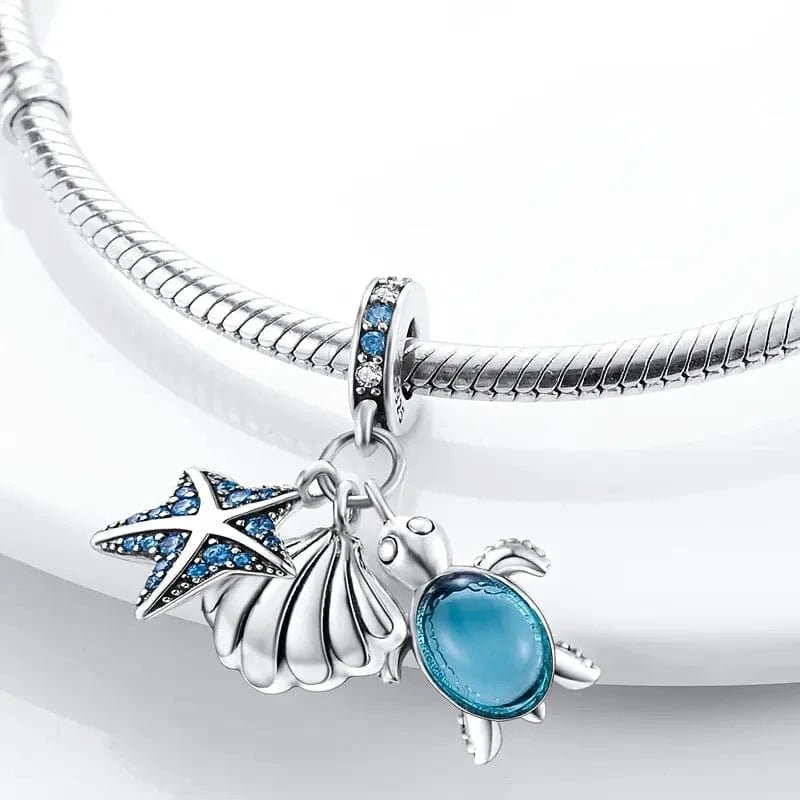 Pangama Jewelry Ocean Starfish Shell and Sea Turtle Triple Dangle Charm