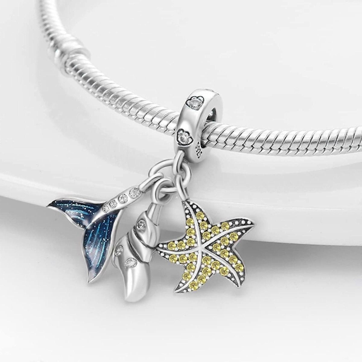 Pangama Jewelry Ocean Whale Tail and Starfish Triple Dangle Charm