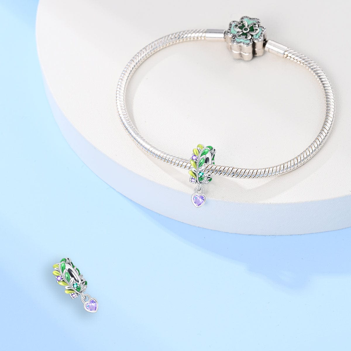 Pangama Jewelry Olive Leaves and Heart Gem Charm