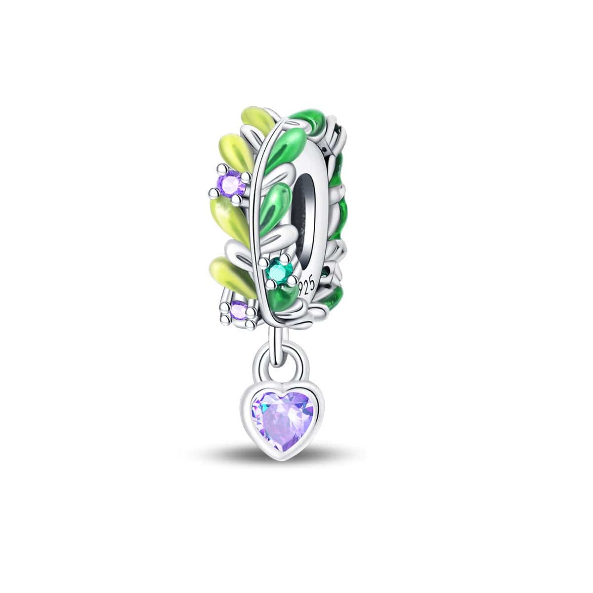 Pangama Jewelry Olive Leaves and Heart Gem Charm